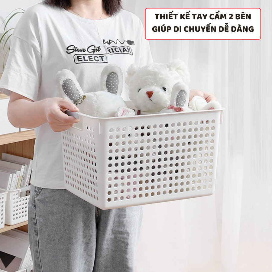 Giỏ Nhựa Đa Kích Thước Đựng Đồ Đa Năng, Khay Nhựa, Rổ Nhựa Đựng Đồ Có Tay Cầm Xám Decor Tối Giản Q038 | BigBuy360 - bigbuy360.vn