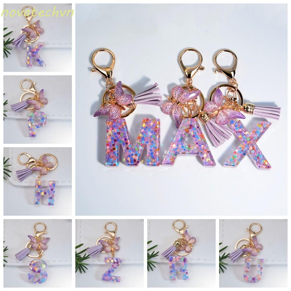 NOVA A To Z 26 Bảng Chữ Cái Móc Khóa, A To Z 26 Chữ Cái Bảng Chữ Cái Bông Tuyết Tím Móc Khóa Chữ Cái