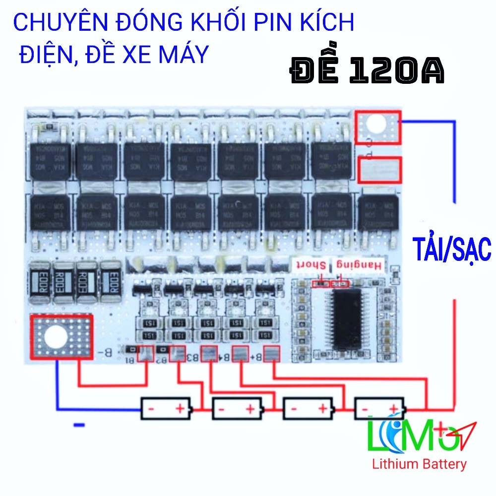 058 Mạch BMS bảo vệ pin 4S 100A. Chuyên dùng đóng bình pin Lithium đề xe máy thay acquy thường 12V