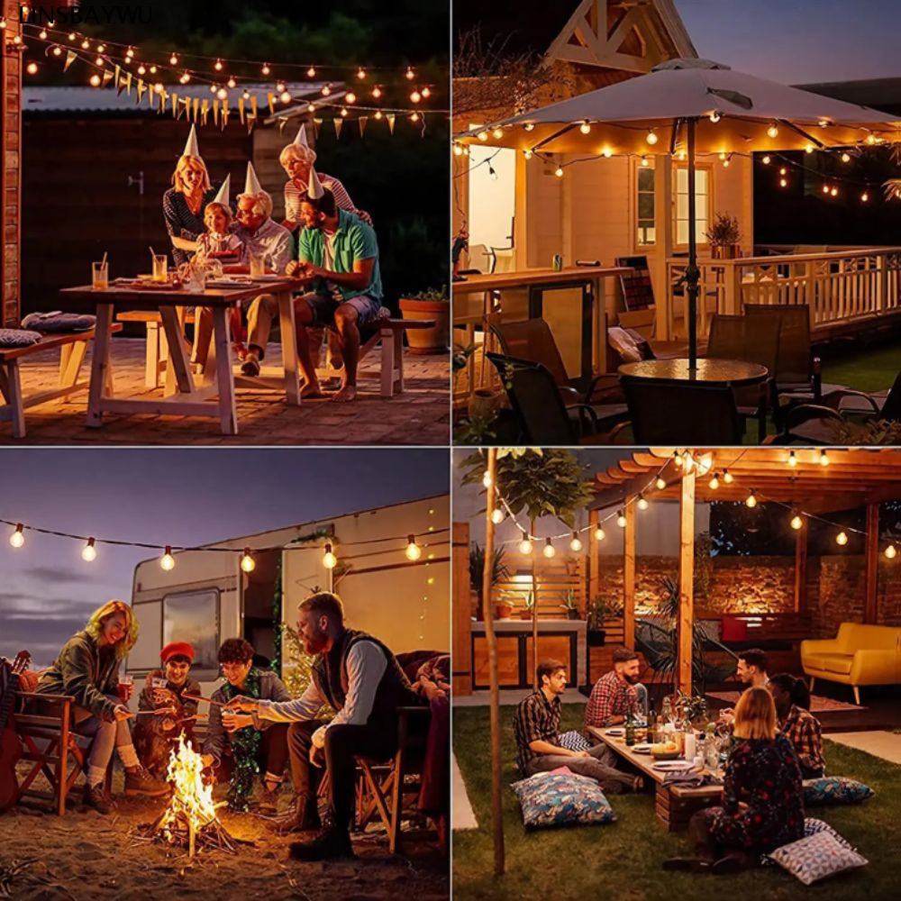 Đèn dây cầu LED LINSBAYWU G40, Thiết kế chống vỡ EU US Cắm đèn dây ngoài trời, Bóng đèn nhựa đầu ra 