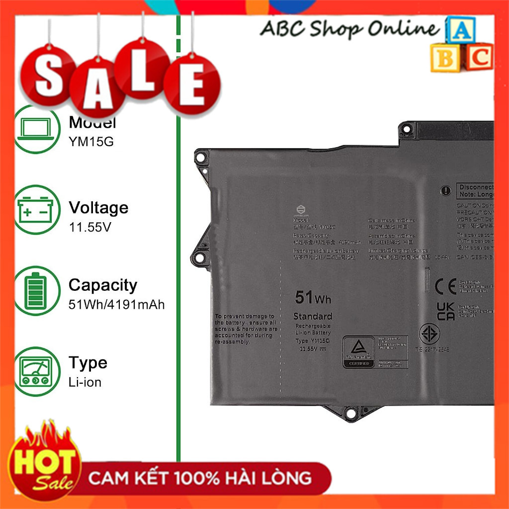 Pin Laptop Dell XPS 13 9315 Series [Not for 2-in-1] 0G9FHC G9FHC YM15G 51Wh 31CP4/78/90