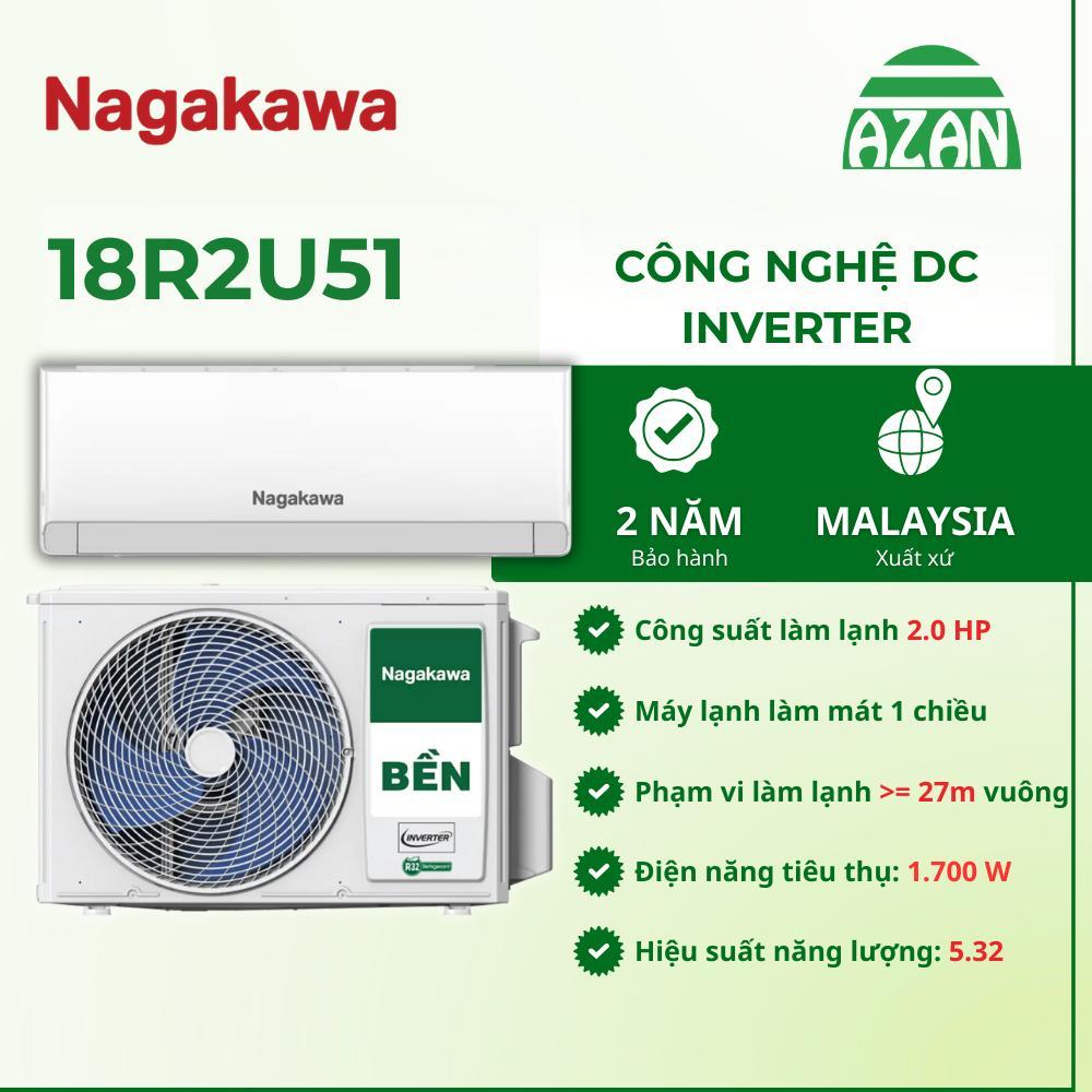 Máy lạnh NAGAKAWA Inverter 2HP NIS-C18R2U51 – Công suất làm lạnh 2.0 HP – Điện năng tiêu thụ 1.700 W