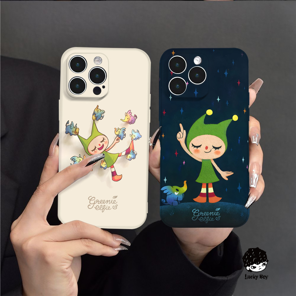 Ốp iPhone 17 Pro Max Dễ Thương Greenie & Elfie Thoại Di Động Silicon Lỏng Bảo Vệ Toàn Thân Vỏ Cao Su