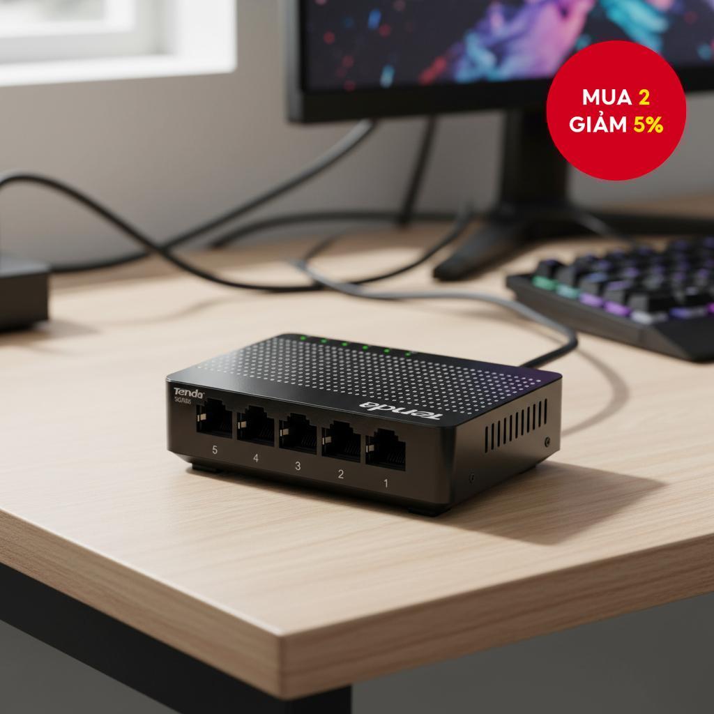 Tenda SG105 Mini Bộ chuyển mạch Ethernet Gigabit 5 cổng, Chuyển tiếp nhanh, Chơi game mượt & Phát HD
