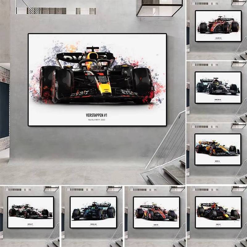 Màu Nước F1 Đua Canvas Treo Tường Nghệ Thuật - Verstappen Red Bull Mercedes Ferrari Poster Dành Cho 