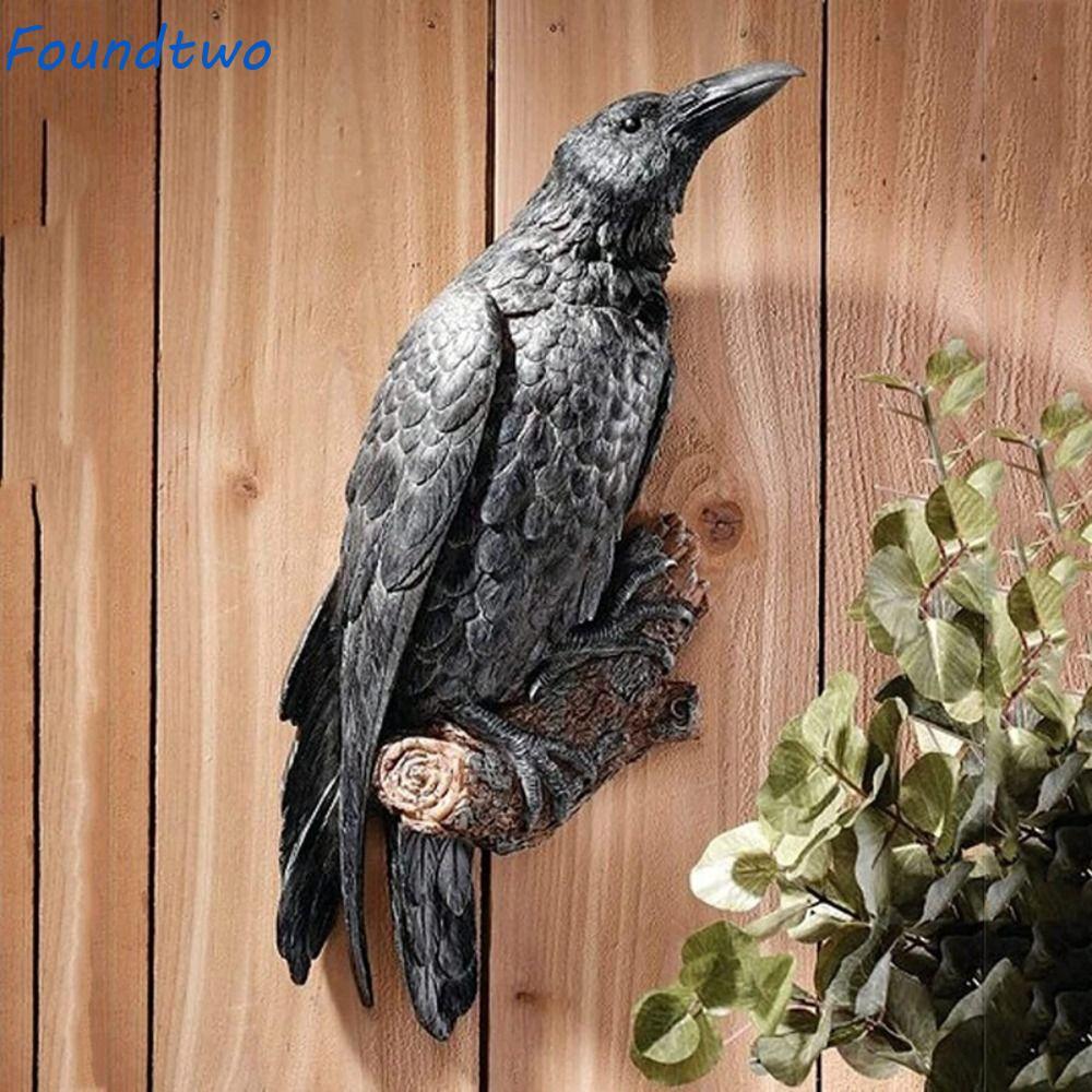 Tượng Raven FOUNDTWO, Tượng Chim Đen Nhựa, Trang Trí Làm Vườn Thực Tế Raven Thú Vị Ngoài Trời