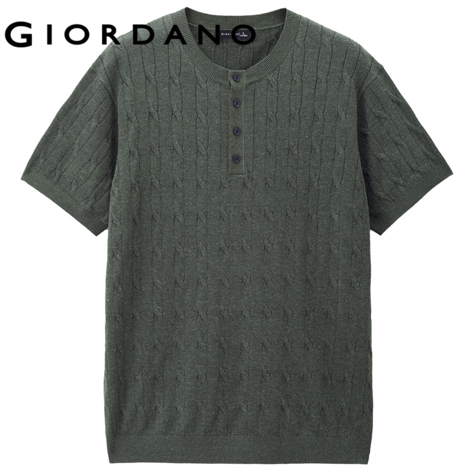 GIORDANO MEN Henley neck short sleeve cable knit sweater 01056085