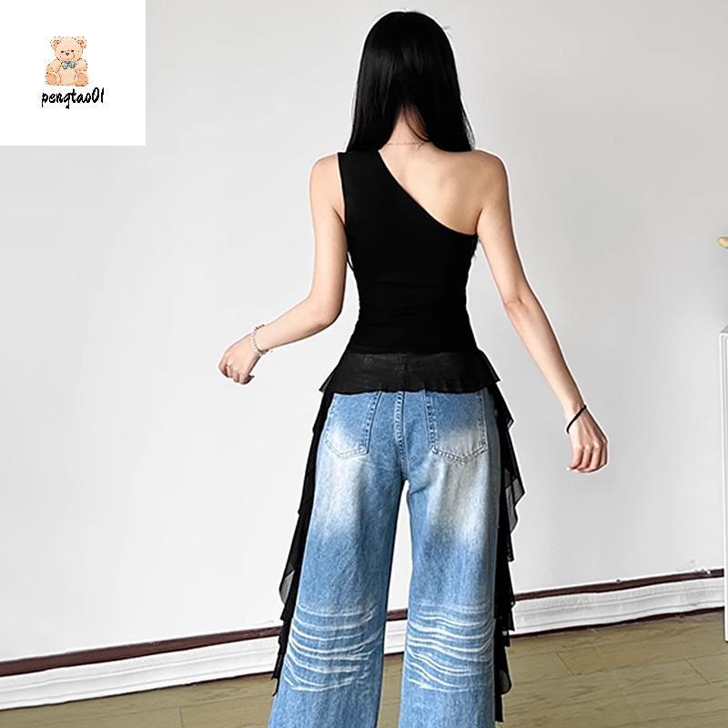 Áovest Y2K retro bánh răng kim cương, dây nịt lệch vai dành cho nữ