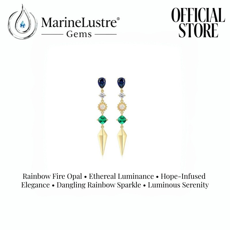Bông tai Opal tự nhiên • Opal lửa cầu vồng • Trang sức pha lê hy vọng may mắn cho nữ