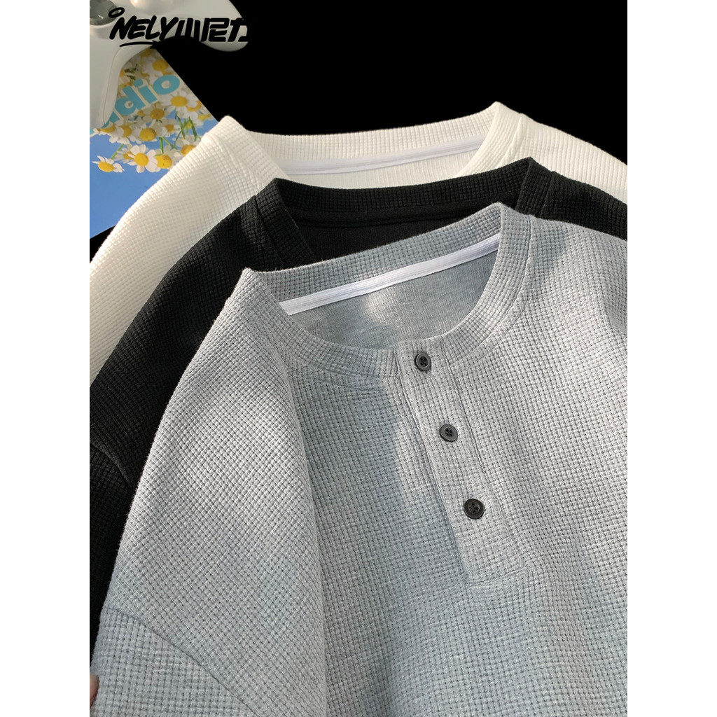 NELY Little Nile Áo Waffle Henley Cổ Tay Ngắn Cho Nam Nữ, Phong Cách Mới, Mùa Hè 2026