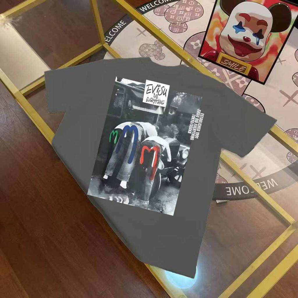 EVISU Thần Tài - Áo hoodie cổ tròn ngắn tay 6XL, phong cách thời trang đường phố