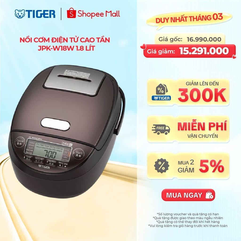 Nồi Cơm Điện Tử Cao Tần Tiger JPK-W18W 1.8 lít - Hàng chính hãng