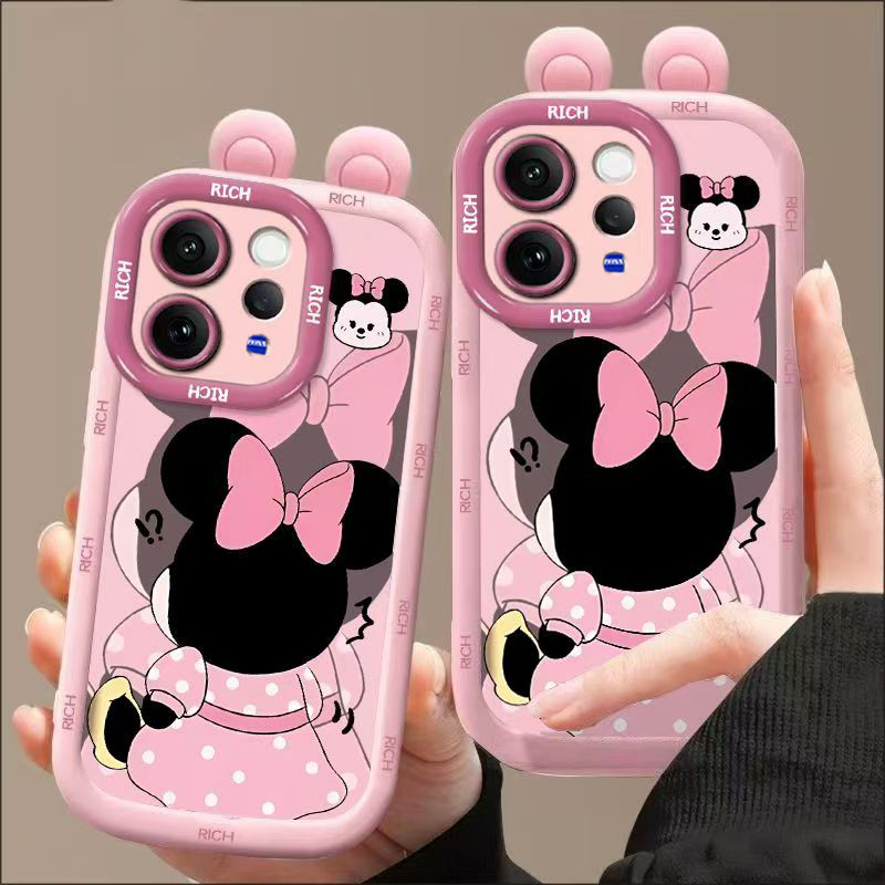 Dành Cho Vivo V70 Ốp Lưng Minnie Mickey Ốp Lưng Điện Thoại Puff Mới Silicon Lỏng Chống Sốc Toàn Bộ