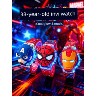 Marvel Anh Hùng Đồng Hồ Trẻ Em Người Nhện Người Sắt 3-8 Tuổi Dạ Quang Âm Nhạc Hoạt Hình Đồng Hồ Điện Tử Đồ Chơi Bé Trai