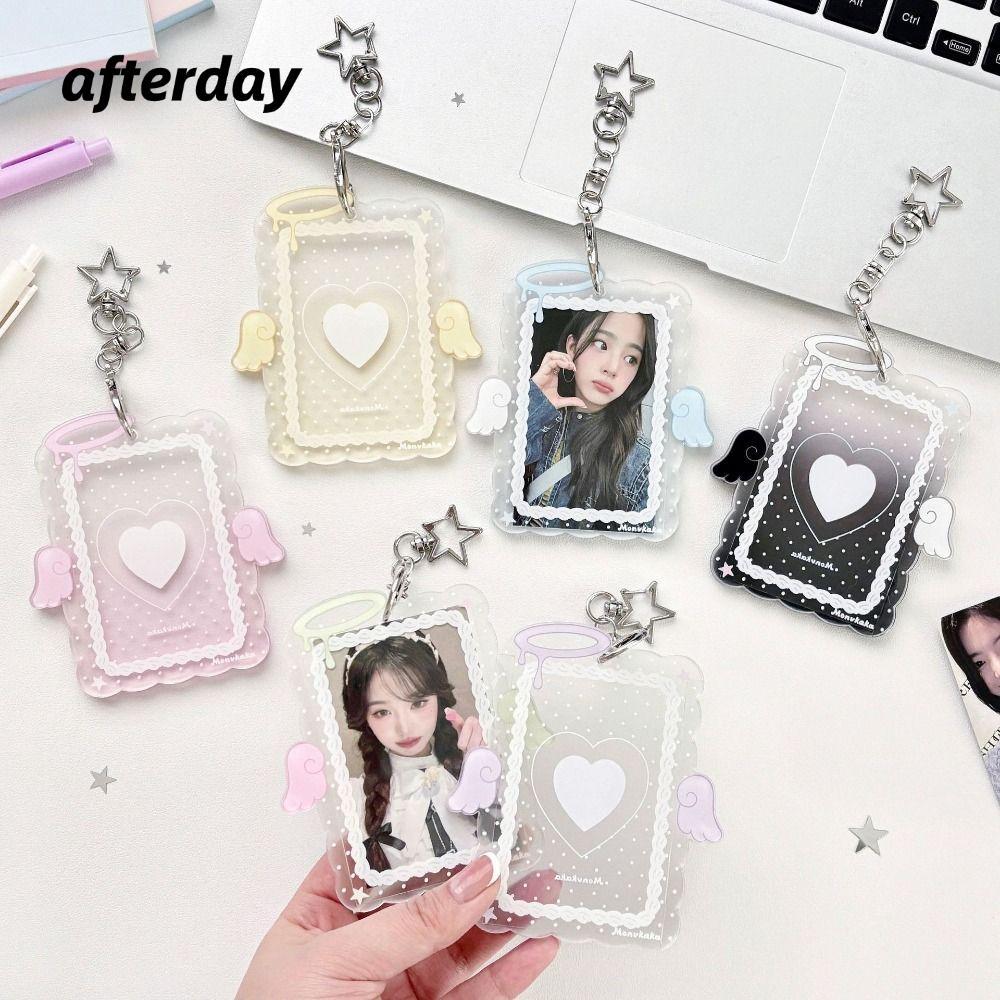 AFTERDAY568 Hộp đựng Photocards Kpop, Hộp đựng thẻ đôi cánh thiên thần đầy màu sắc bằng Acrylic, Vỏ 