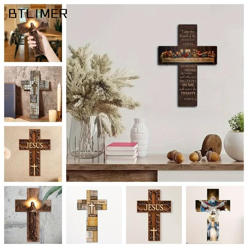 ESSECCOME Christians Cross Sign, Gỗ 12 x 8 Inch Cross Wall Decor, Vintage Wall Art Decor 2D Inspired
