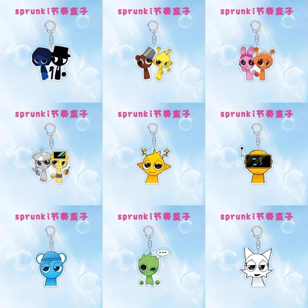 Móc khóa Sprunki Incredibox Mod Game mica Acrylic 6cm trong suốt trang trí balo túi xách làm quà tặn