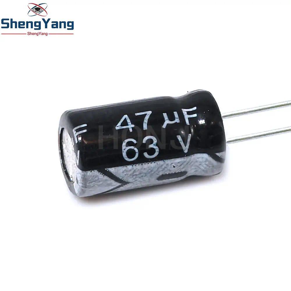 50 chiếc ​​​​47uF 63V 47MFD 63Volt 6 * 12mm Tụ điện điện phân nhôm xuyên tâm 47mf63v 47uf63v 63v47mf