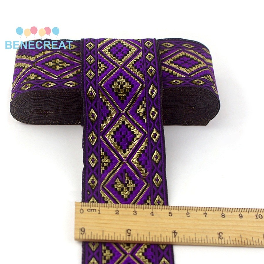 BENECREAT 1 bó Polyester Jacquard Hình thoi Ruy băng Phụ kiện quần áo Màu tím 1-7 / 8 ~ 2 inch (49 ~