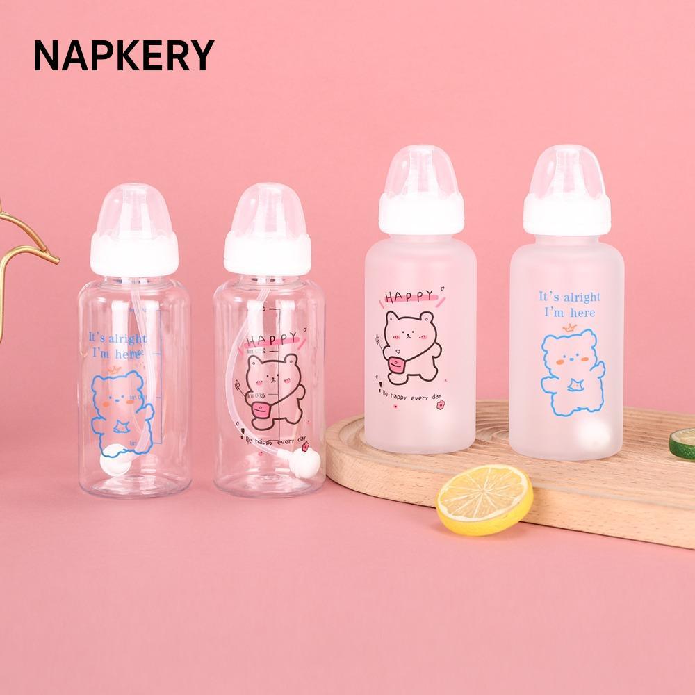 NAPKERY 400ml Cốc Rơm, Bình Nước Mờ Gấu Dâu, Kawaii Di Động 400Ml Cốc Trong Suốt Chống Rò Rỉ Nước ép
