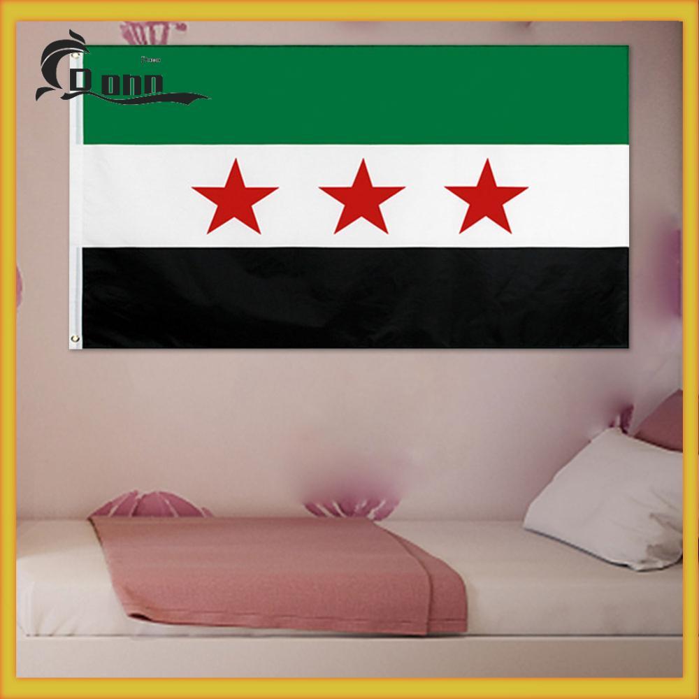Biểu ngữ treo 90x150cm Cộng hòa Ả Rập Syria Ba ngôi sao đỏ Cờ Syria Polyester Syria Biểu ngữ để tran