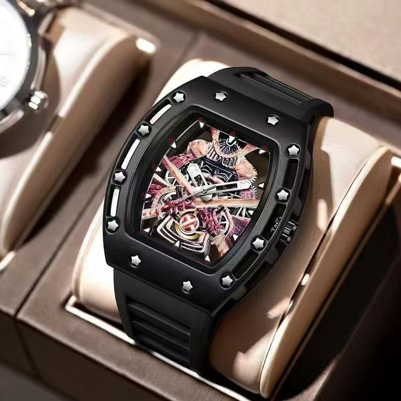 Đồng hồ Samurai màu đen mới Đồng hồ cơ đồng hồ nam tự động rỗng thời trang chống nước