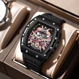 Đồng hồ Samurai màu đen mới Đồng hồ cơ đồng hồ nam tự động rỗng thời trang chống nước