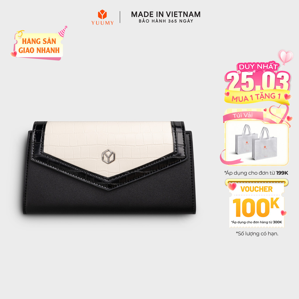 Ví Yuumy (Thời trang nữ dáng dài kèm dây đeo chéo - Ví da Seasand YV104)