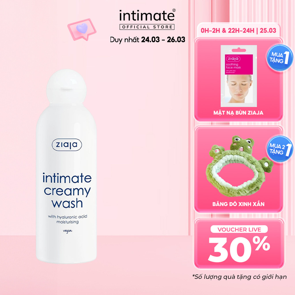 (LS) Dung Dịch Vệ Sinh Phụ Nữ Intimate With Hyaluronic Acid ZIAJA Giúp Cân Bằng pH, Dưỡng Ẩm, Làm Sạch 200ml