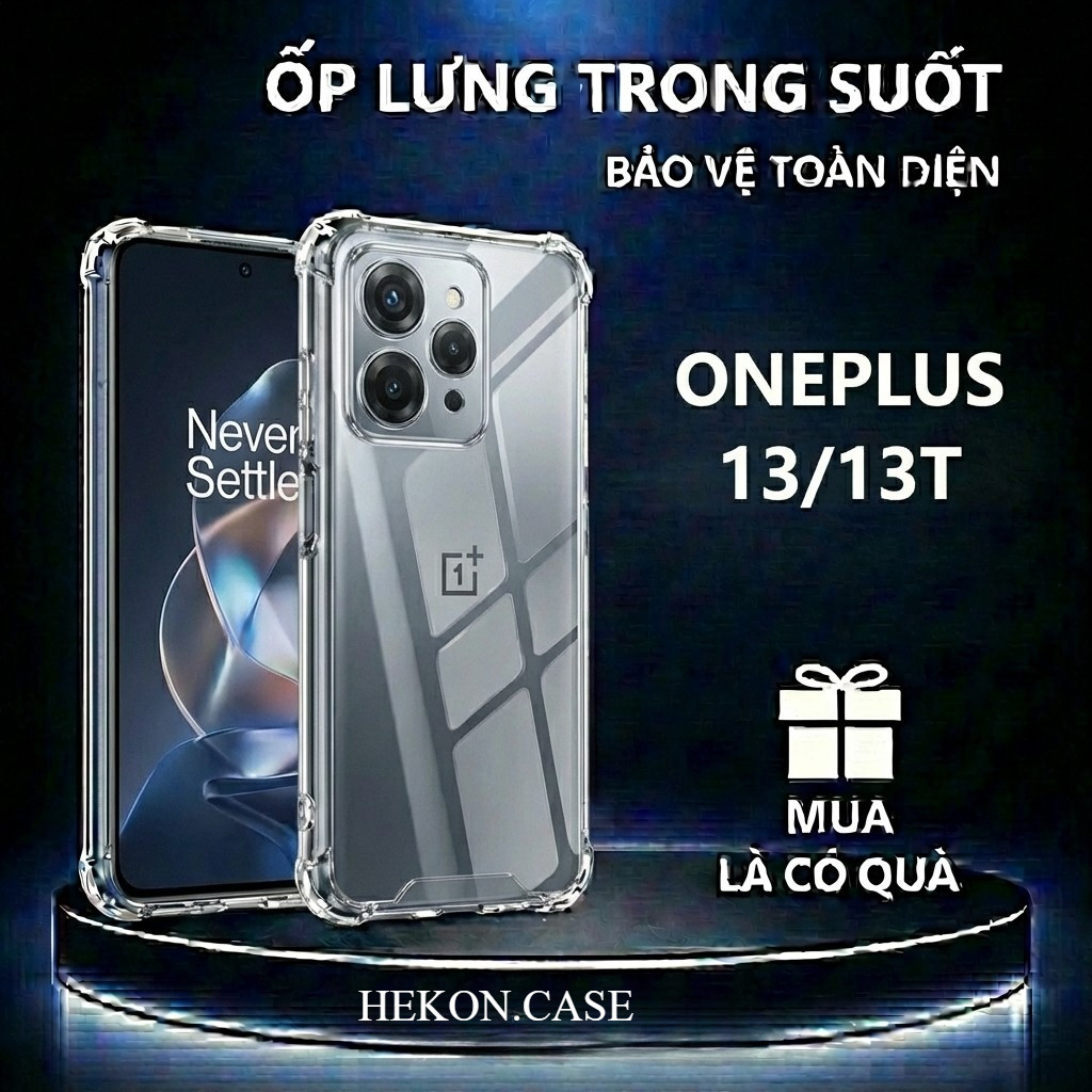 Ốp lưng chống sốc OnePlus 13/ 13T trong suốt, silicon, bảo vệ camera-HEKON.CASE
