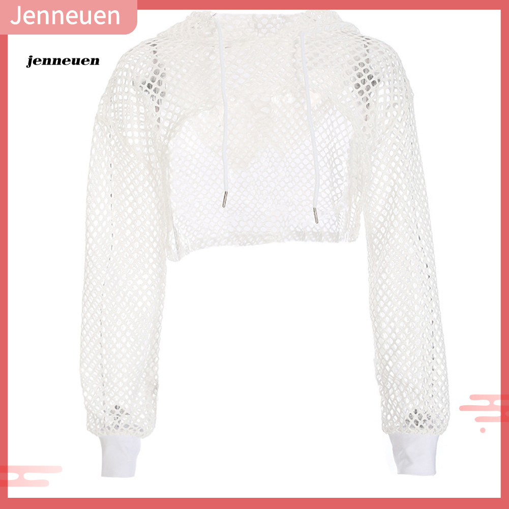 Jacket nữ crocheted mesh, dây rút, thiết kế longline