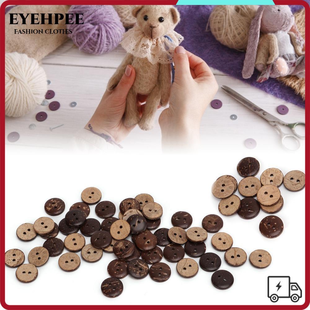 EYEHPEE 200 Nút Gỗ, Nút Vỏ Dừa Tinh Tế Dừa, May Gỗ 2 Lỗ Màu Nâu DIY Nút Dự Án May