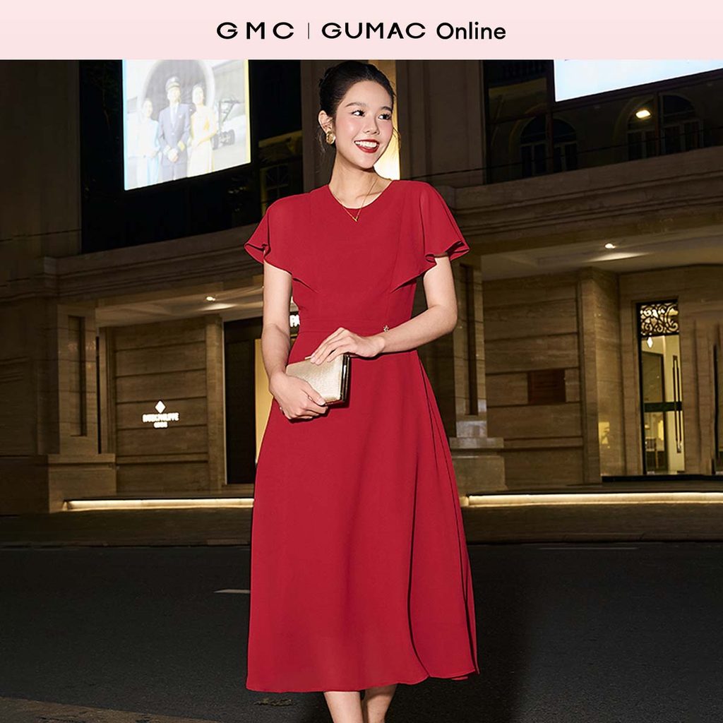 Đầm nữ form A xòe cổ tròn phối tay cánh tiên chất liệu chiffon mềm nhẹ thời trang GUMAC DF12037