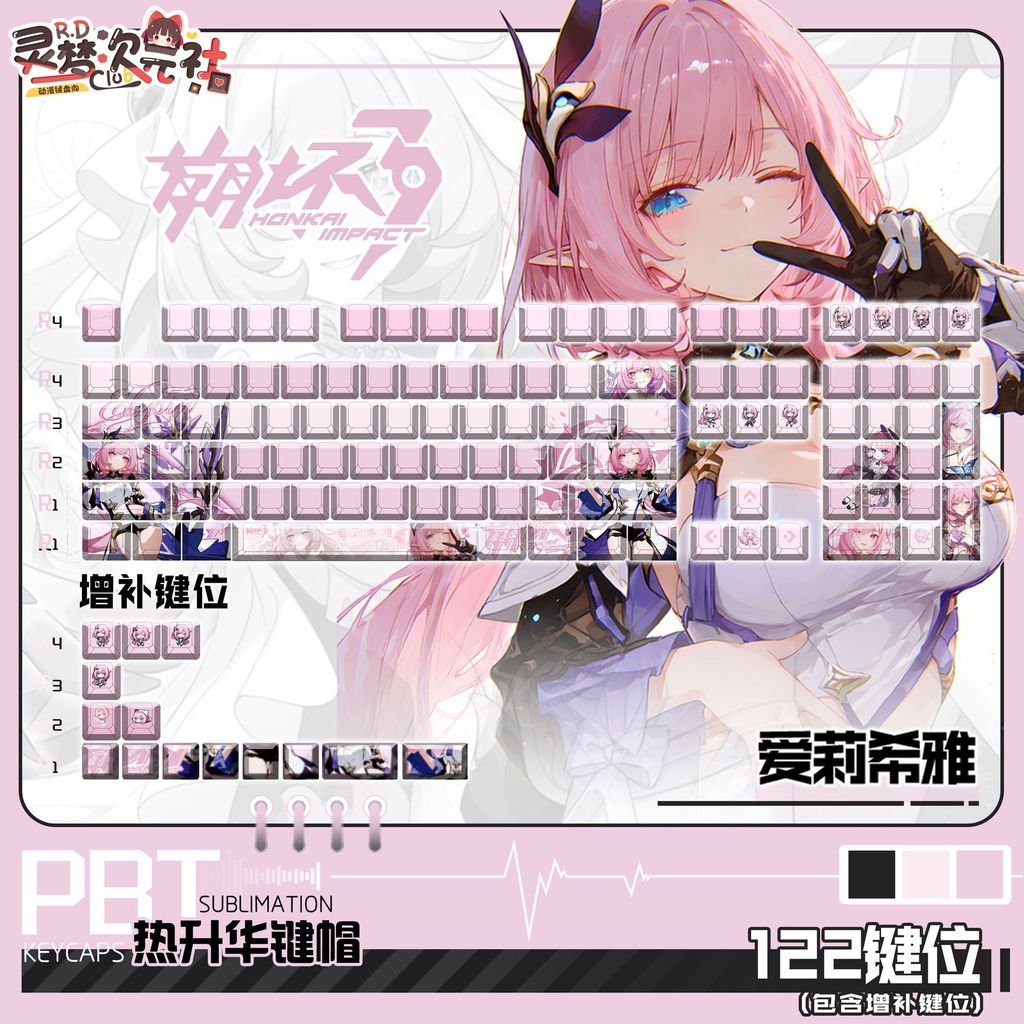 Keycap Elysia Honkai Impact | PBT Keycap Chính/Side Engraved Xuyên Đèn