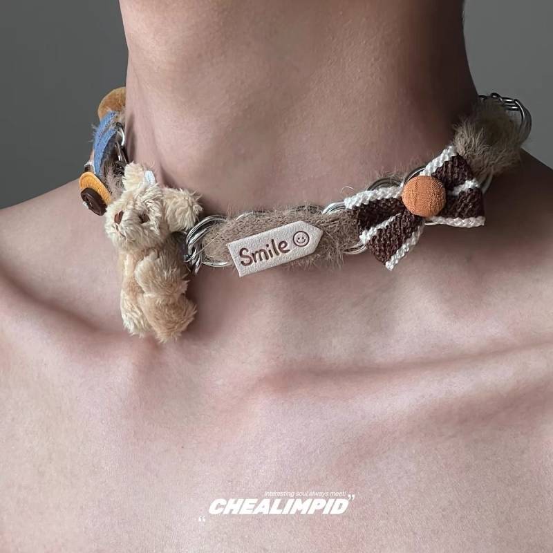 Plush Bear Bow Cartoon Element Collar/Necklace Cute Sweet Cool Girl Niche Necklace iN9y