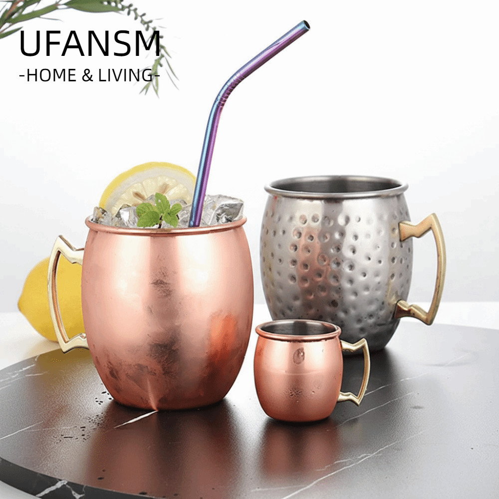 Cốc Đồng Nguyên Chất UFASM, Cốc Thủ Công Moscow Mule, Có Tay Cầm Đinh Tán Mạnh 500ml Cốc Mờ Moscow M