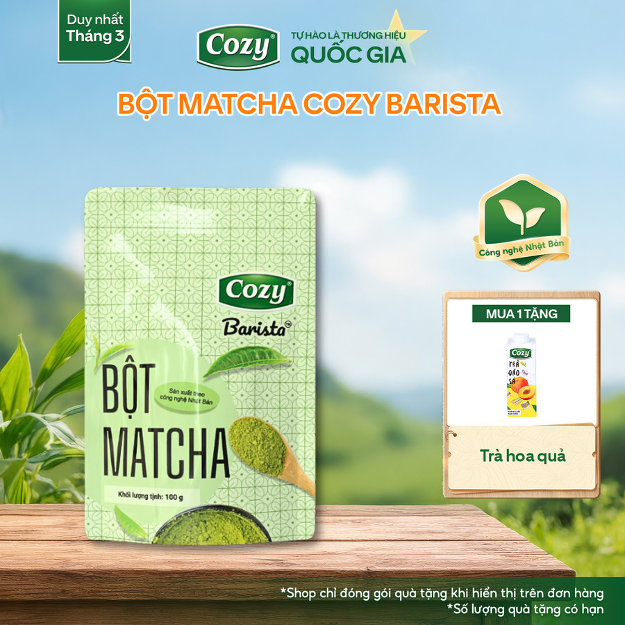 Bột Matcha Cozy Barista, Bột Trà Xanh Pha Matcha Latte Dây Chuyền Sản Xuất Nhật Bản Gói 100g