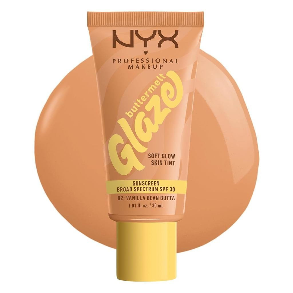 NYX PROFESSIONAL MAKEUP Buttermelt Glaze Soft Glow Skin Tint + SPF 30, Up To 12HR Wear, 02 Vanilla B