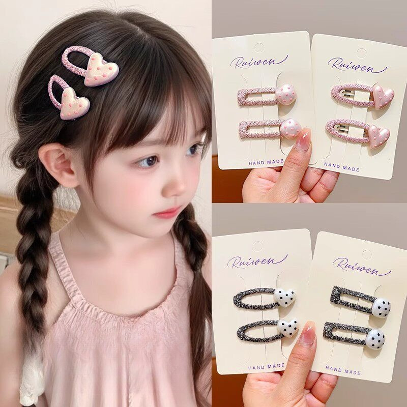 Kẹp tóc hình trái tim & chấm bi dễ thương dành cho trẻ em, Kẹp tóc không có rốn nhẹ nhàng cho bé gái