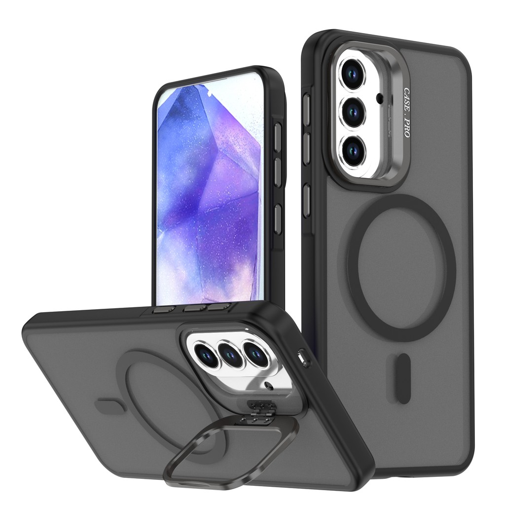 Ốp lưng Samsung A57 A07 A37 A57 5G 4G Chân đế ống kính da mờ Vỏ kim cương từ tính Hỗ trợ Acrylic cứn