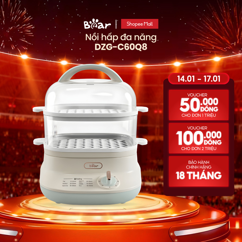 Nồi hấp thức ăn đa năng Bear DZG-C60Q8 - Hàng Chính Hãng BH 18 tháng