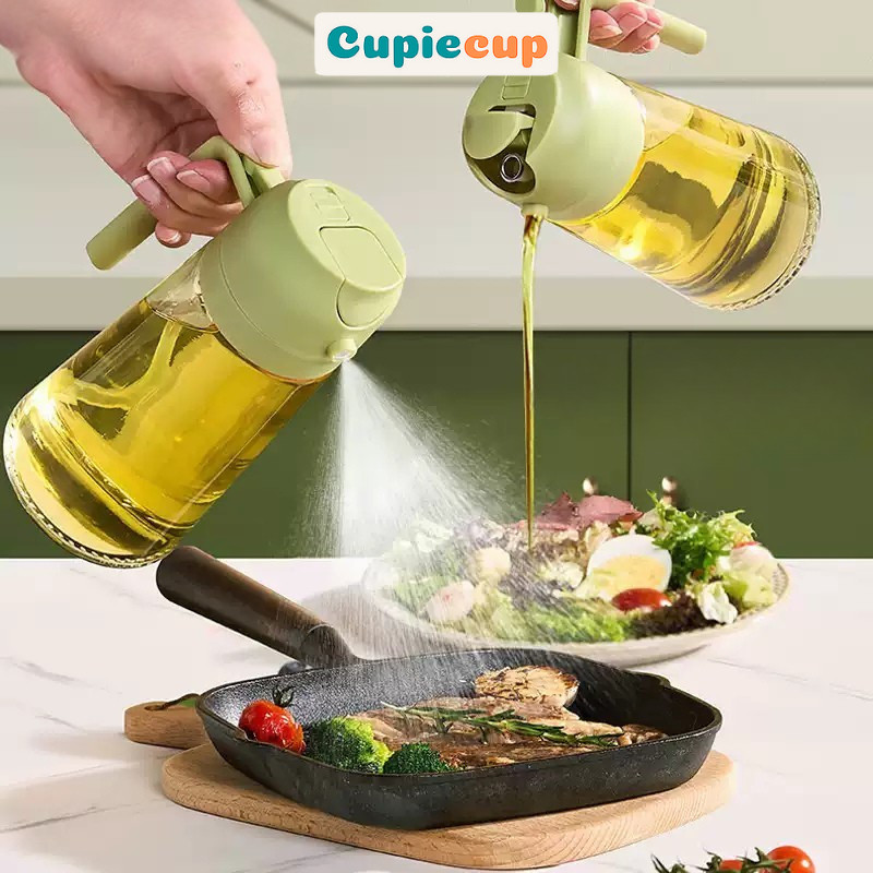 Bình Thủy Tinh, Lọ Đựng Dầu Ăn, Chai Đựng Dầu Ăn 470ml Siêu Tiện Ích 2in1 Rót và Xịt Lo009