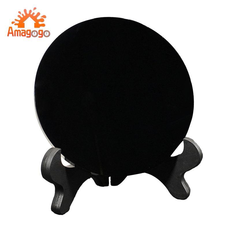 Gương đọc sách Obsidian màu đen, Đĩa Obsidian tròn có chân đế, Yoga, Vận may,