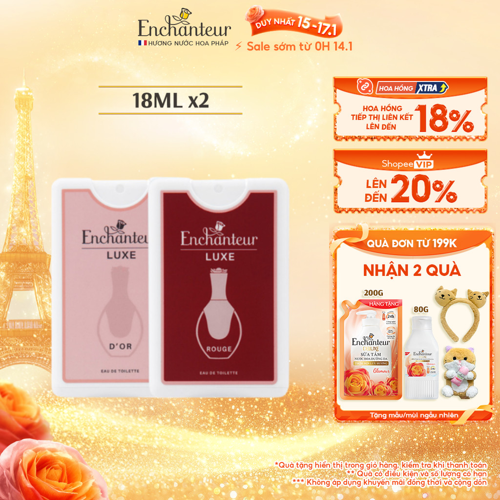 Combo 2 Nước hoa bỏ túi hương thơm sang trọng EDT Enchanteur Luxe Rouge/D'or 18ml - Đạt chứng nhận S