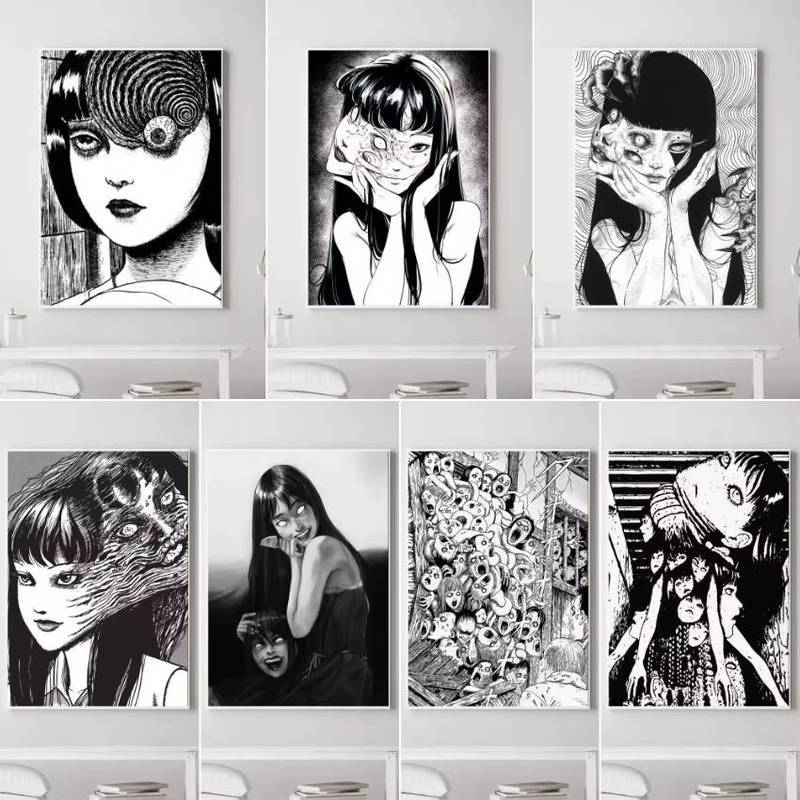 Junji Ito Kinh Dị Manga Vải Treo Tường Nghệ Thuật Thâm Thẩm Mỹ Anime Poster In Gothic Trang Trí Nhà 
