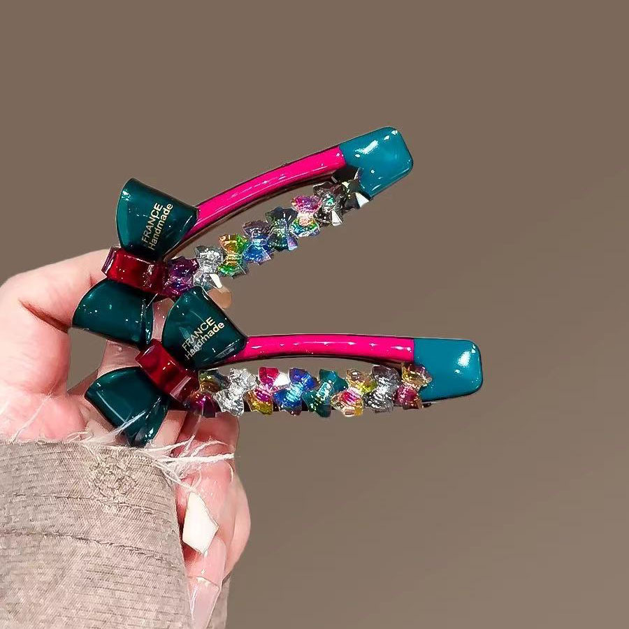 Kẹp tóc nơ Acetate Hàn Quốc - Kẹp tóc nơ pha lê hạng nặng & Bangs Grip acetate, kẹp tóc pha lê nhiều