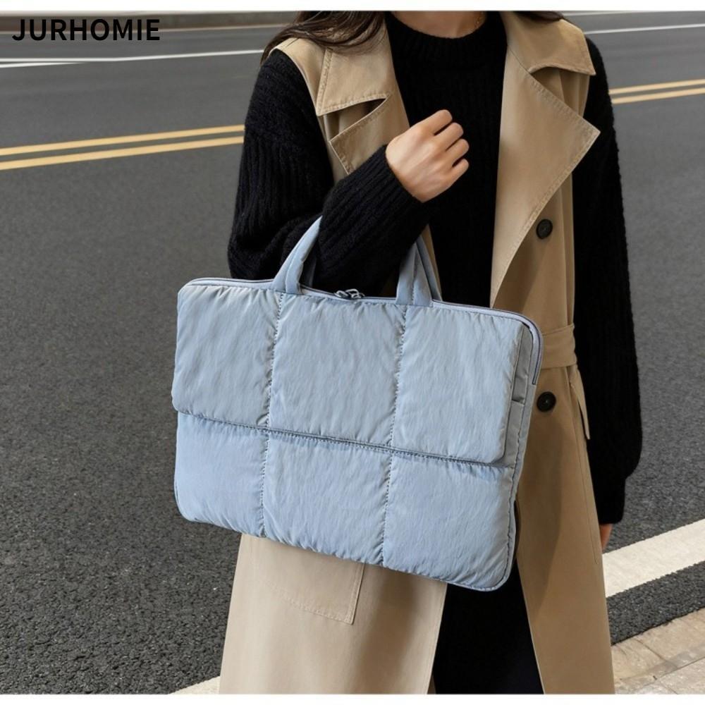 JURHOMIE Gối Laptop, Túi Xách Laptop Chống Nước Chống Sốc, Thời Trang Puffy Nhẹ Quilted Puffy Túi Bả