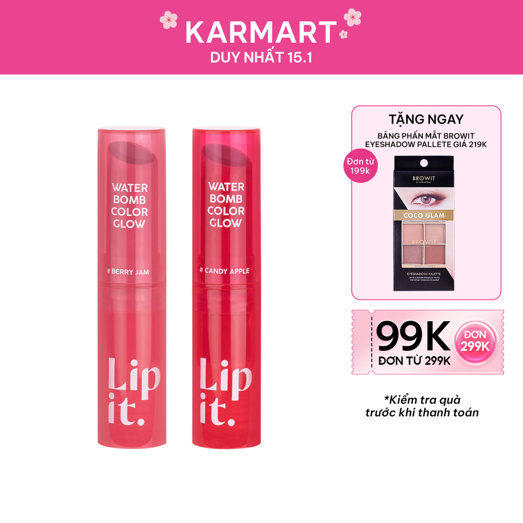 COMBO Son Dưỡng Bóng Môi LIP IT Water Bomb Color Glow 3gx2
