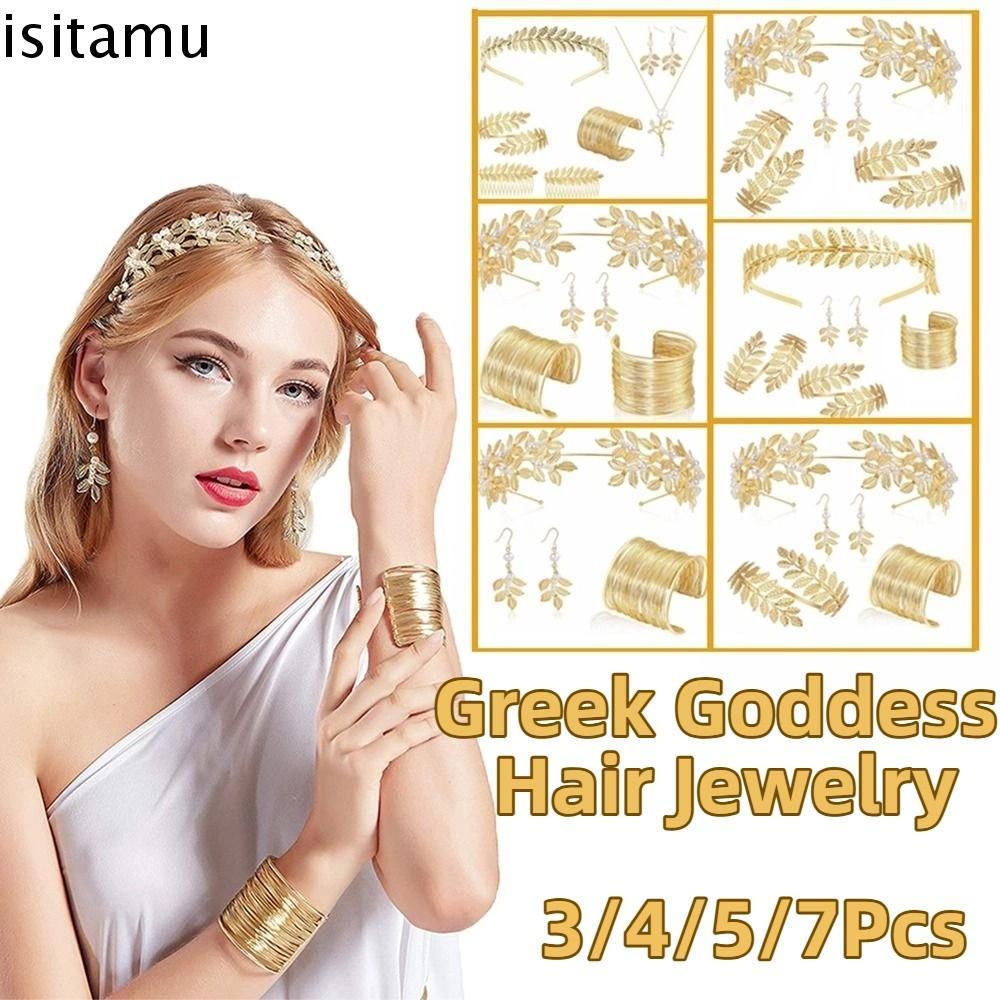 ISITAFT Bộ Trang Sức Cưới Nữ, Bông Tai Cô Dâu Baroque Nữ Thần Hy Lạp Trang Sức Tóc, Trang Sức Nữ Vàn