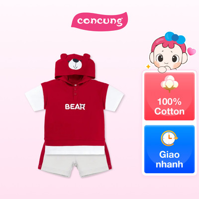 Bộ bé trai ngắn nón có tai Animo HN1125002 (3Y,Đỏ-xám, DD01)